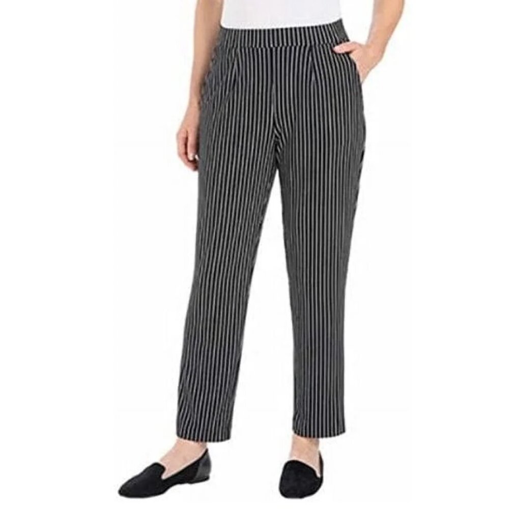 Hilary Radley Pull On Pants Stripes‎ Black White Small Tummy Control Compression